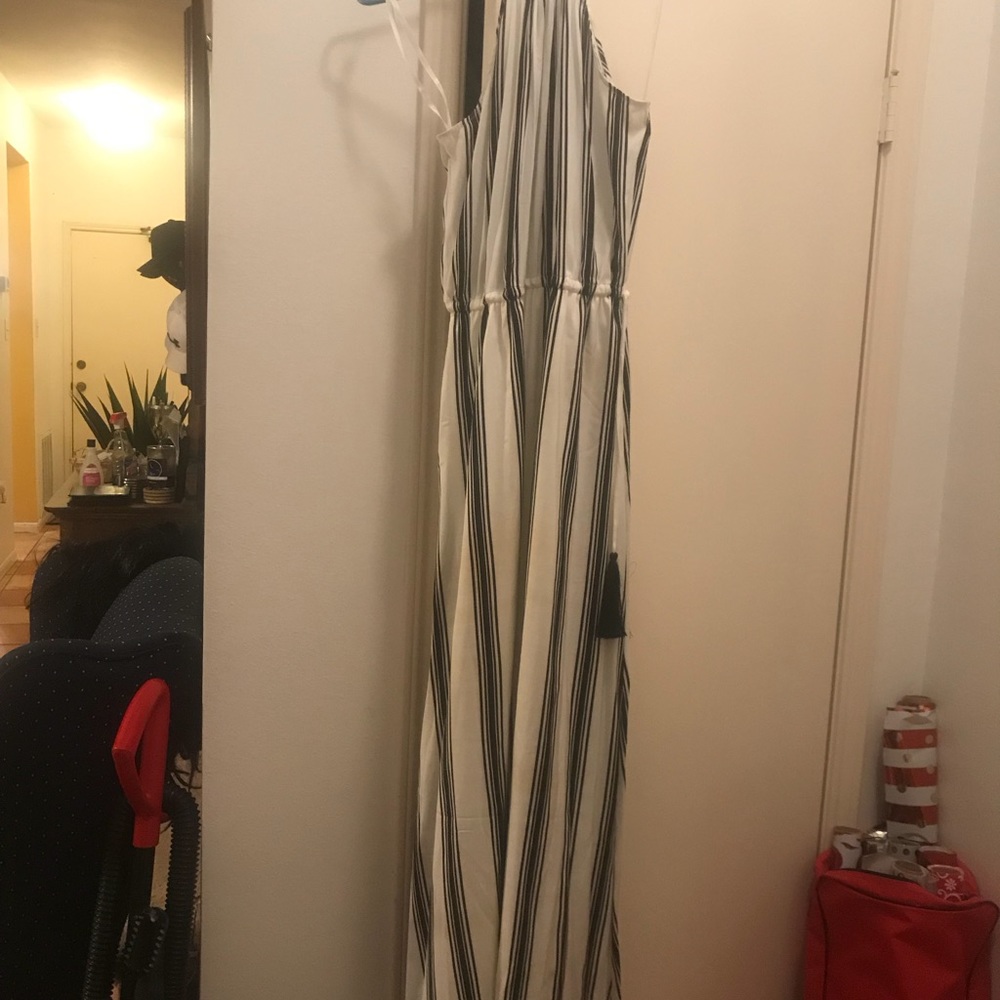 Long halter maxi, cinch waist tassle tie